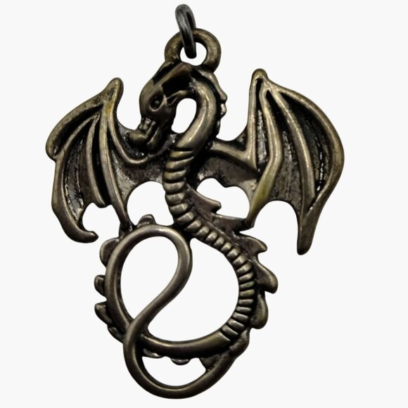 Dragon Pendant Flying Winged Goth Silver Tone 1.25" X 1" - Picture 5 of 6